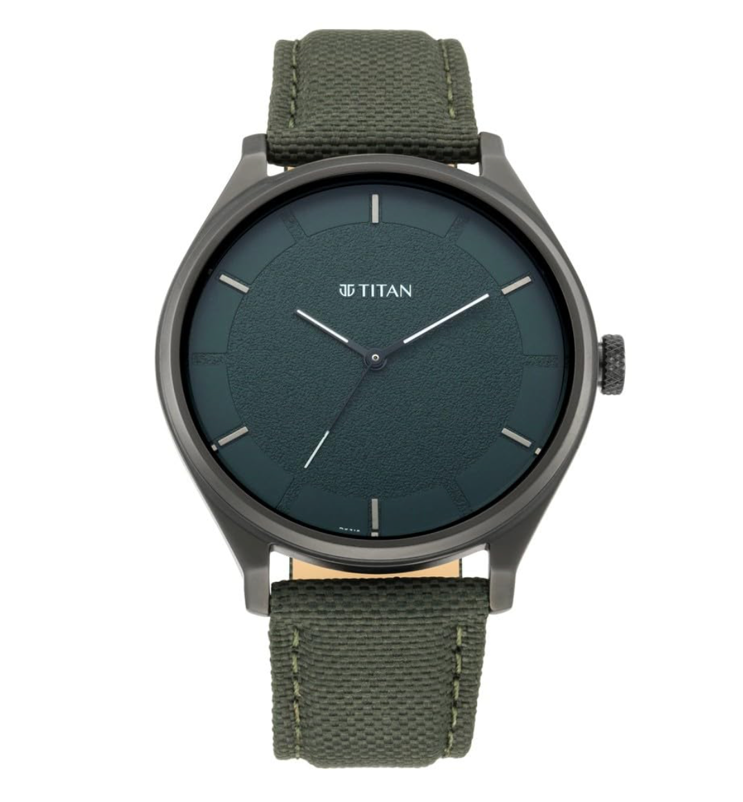 Titan Workwear Quartz Analog Hunter Green Dial Olive Green Leather Strap Watch for Men